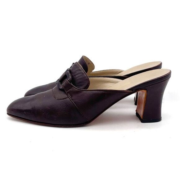 Vintage Salvatore Ferragamo Chocolate Brown Leather Square Toe Mules Size 8.5 - Picture 5 of 16
